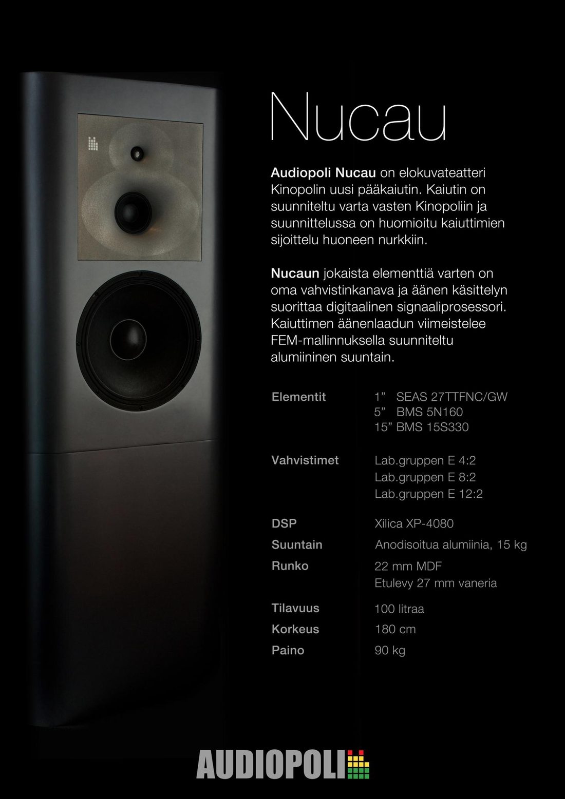 NuCau-kaiuttimen esittelytaulu